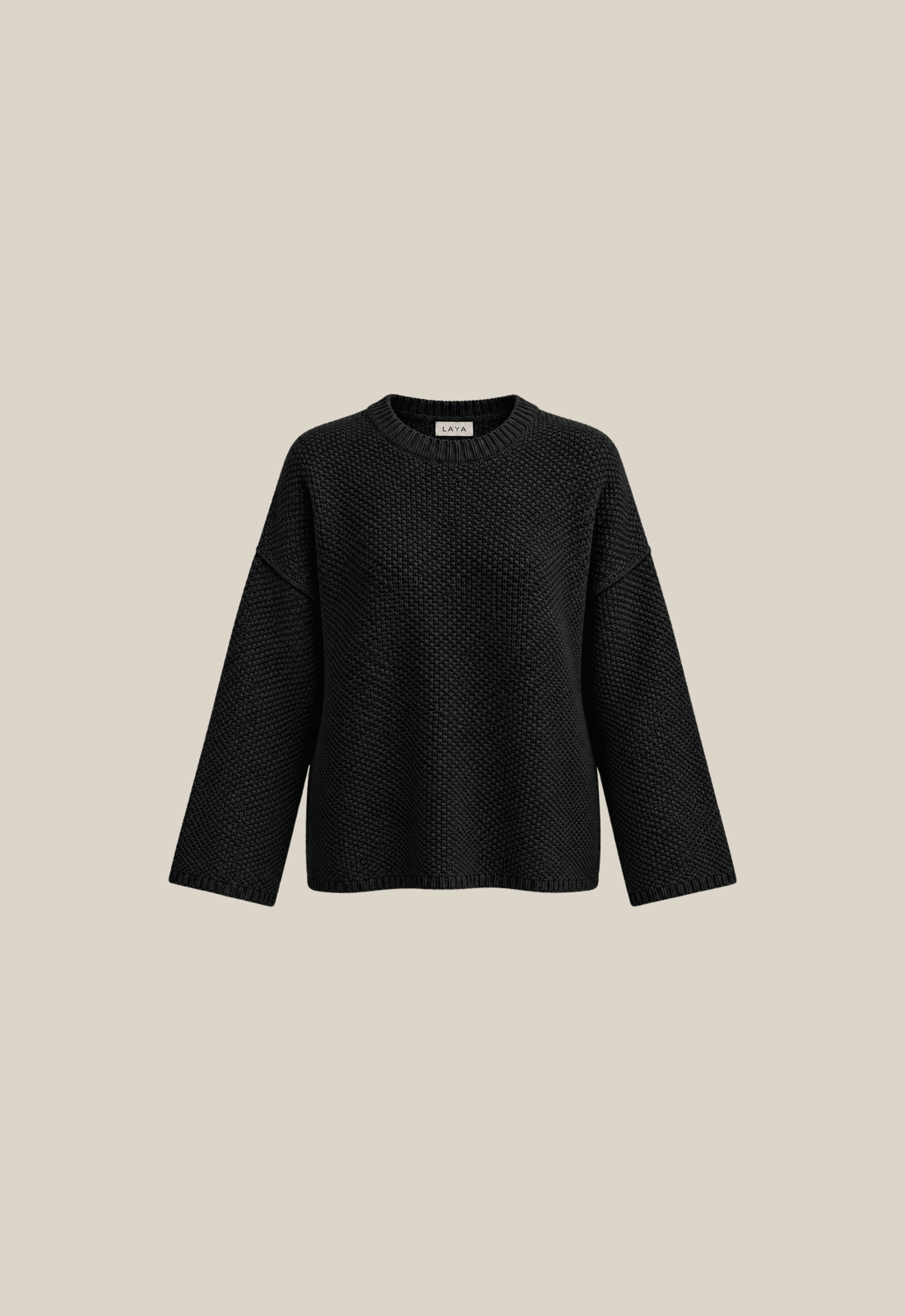 Cashmere Waffle Crew Sweater - Black