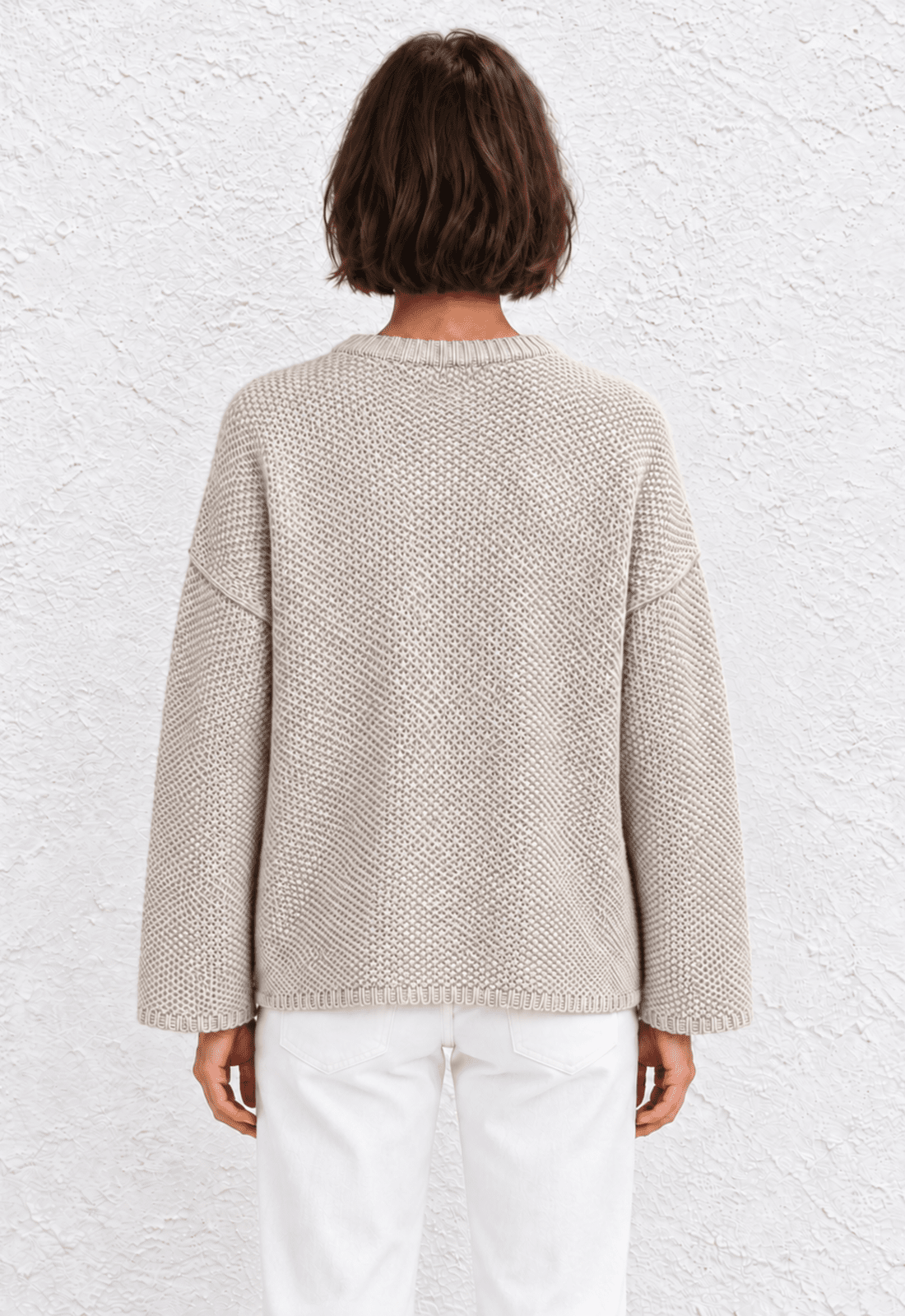 Cashmere Waffle Crew Sweater - Wheat