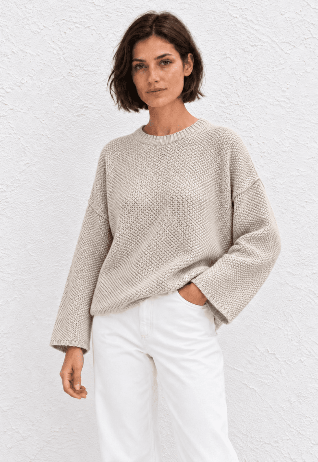 Cashmere Waffle Crew Sweater - Wheat