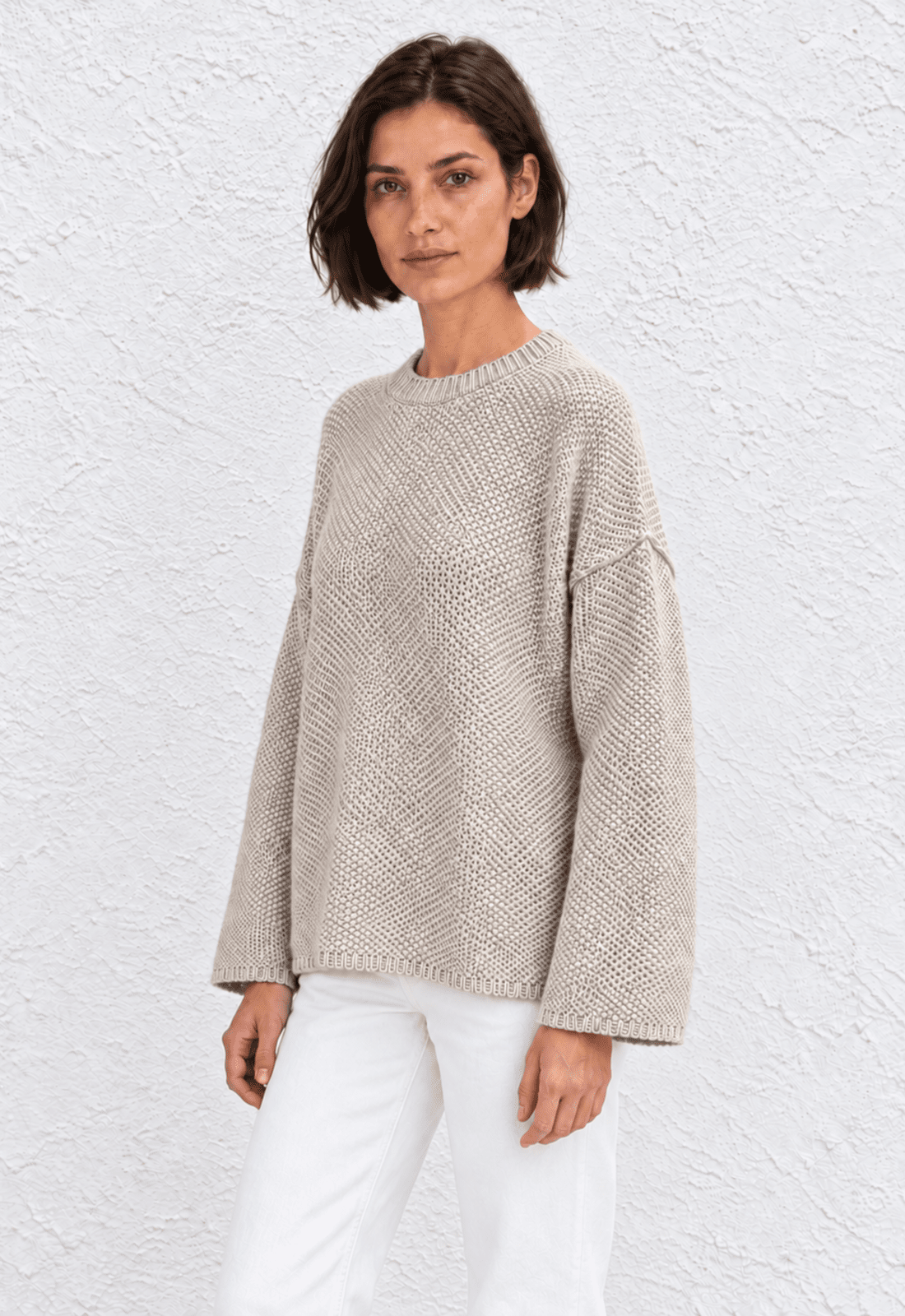 Cashmere Waffle Crew Sweater - Wheat