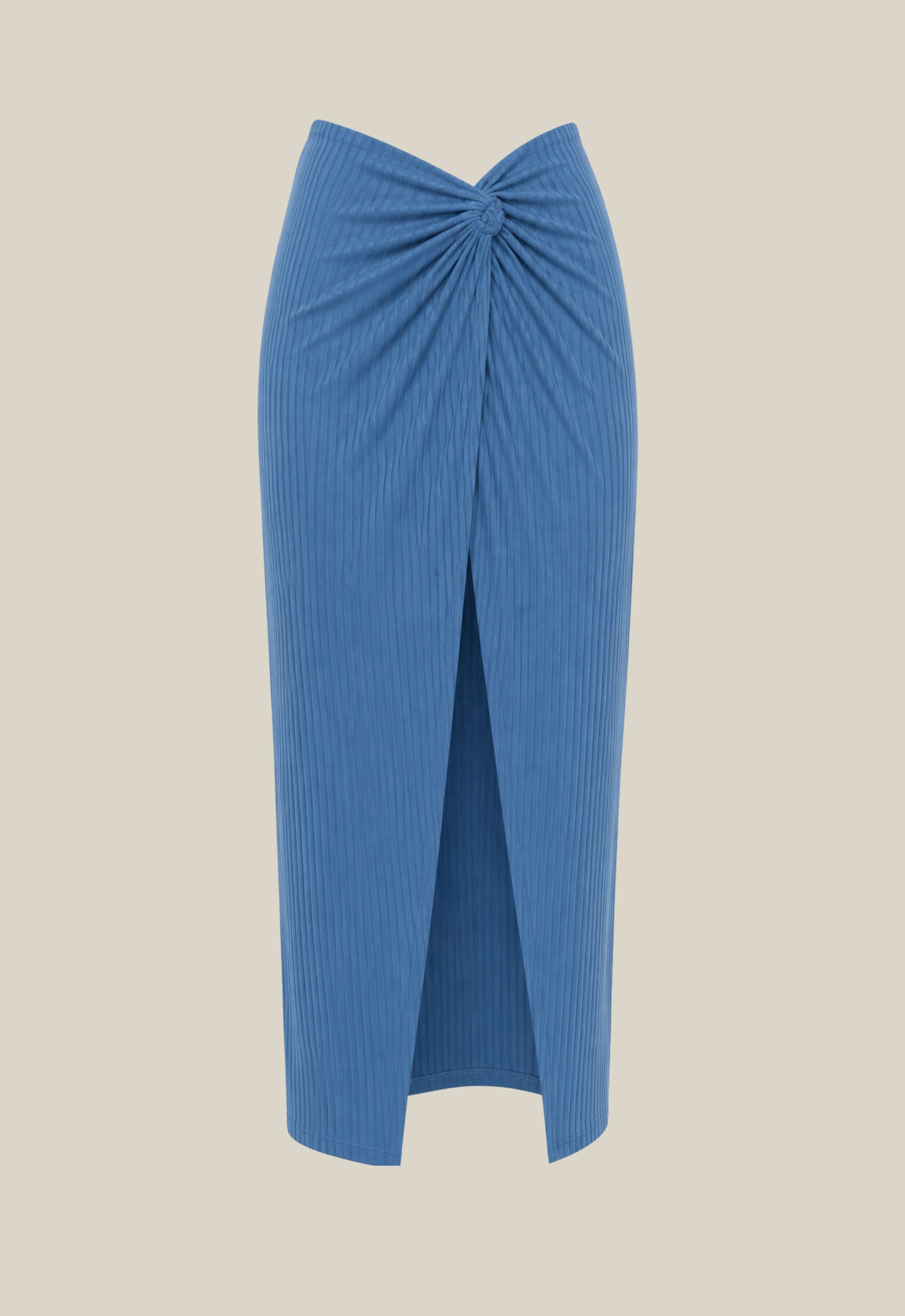 Angie Maxi Wrap Skirt - Blue Ribbed