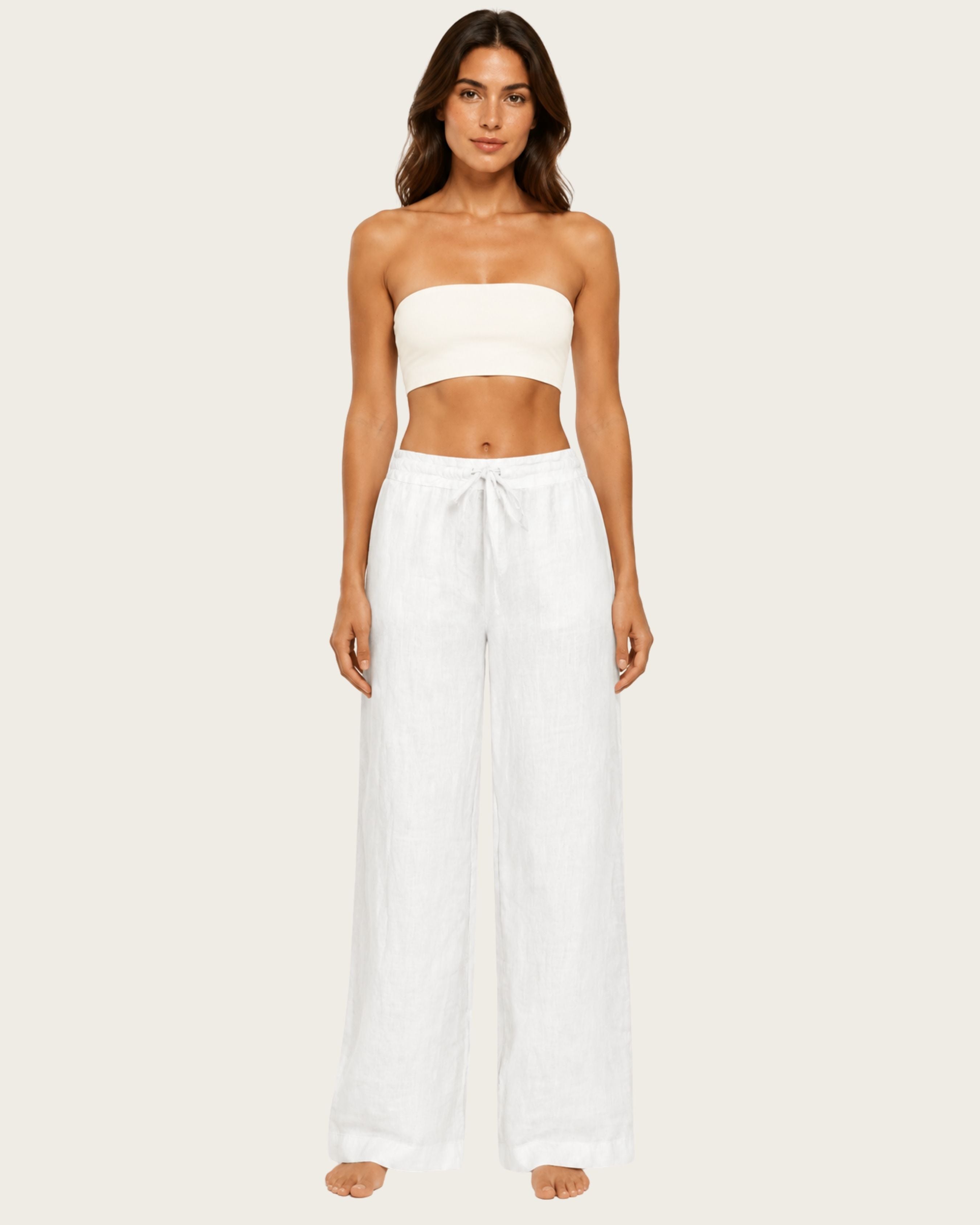 LAYA Linen Drawstring - White