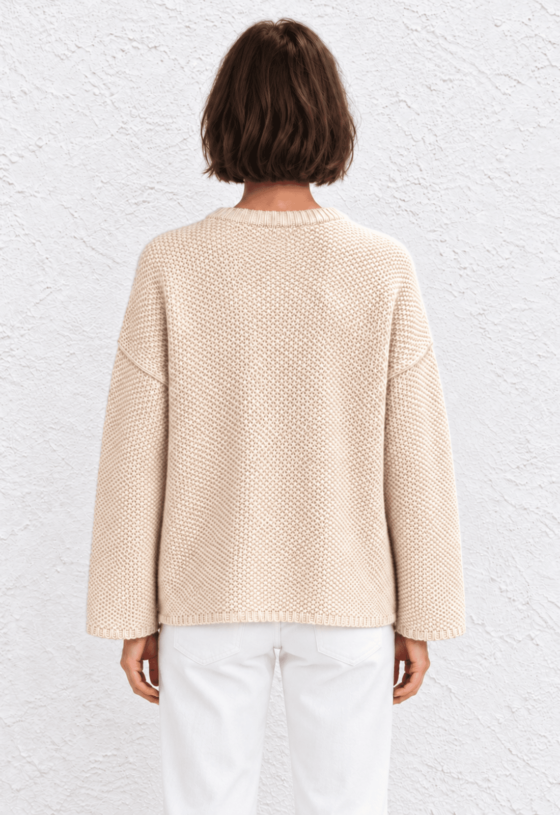 Cashmere Waffle Crew Sweater - Ecru