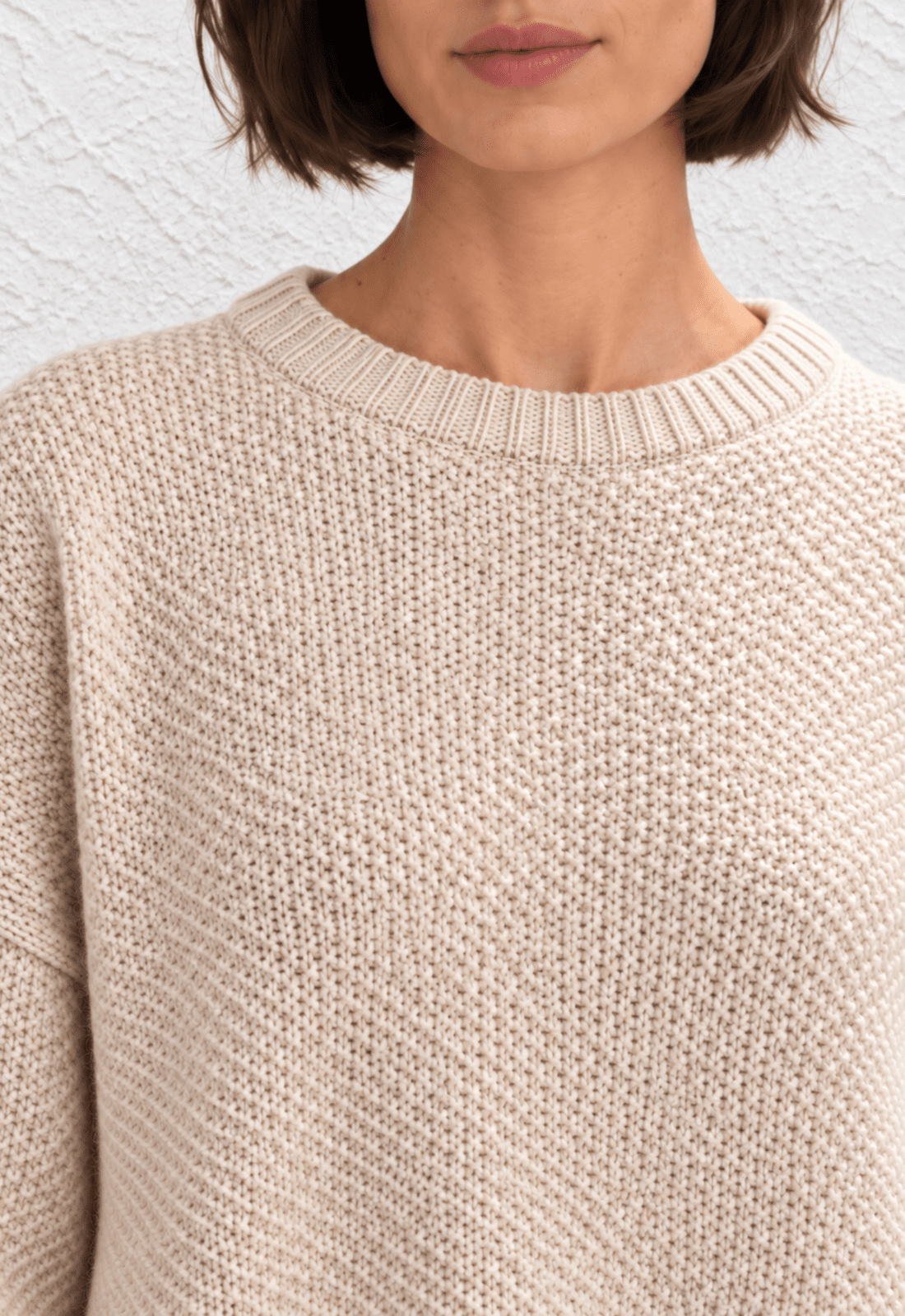 Cashmere Waffle Crew Sweater - Ecru