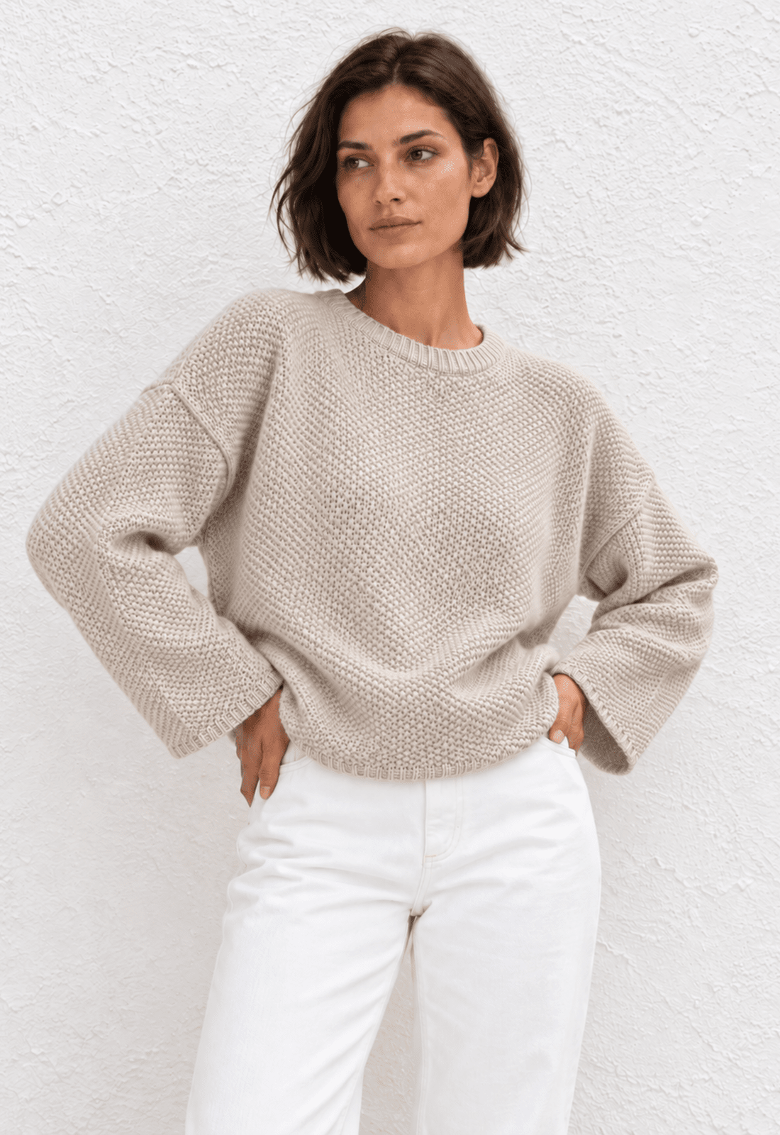 Cashmere Waffle Crew Sweater - Wheat