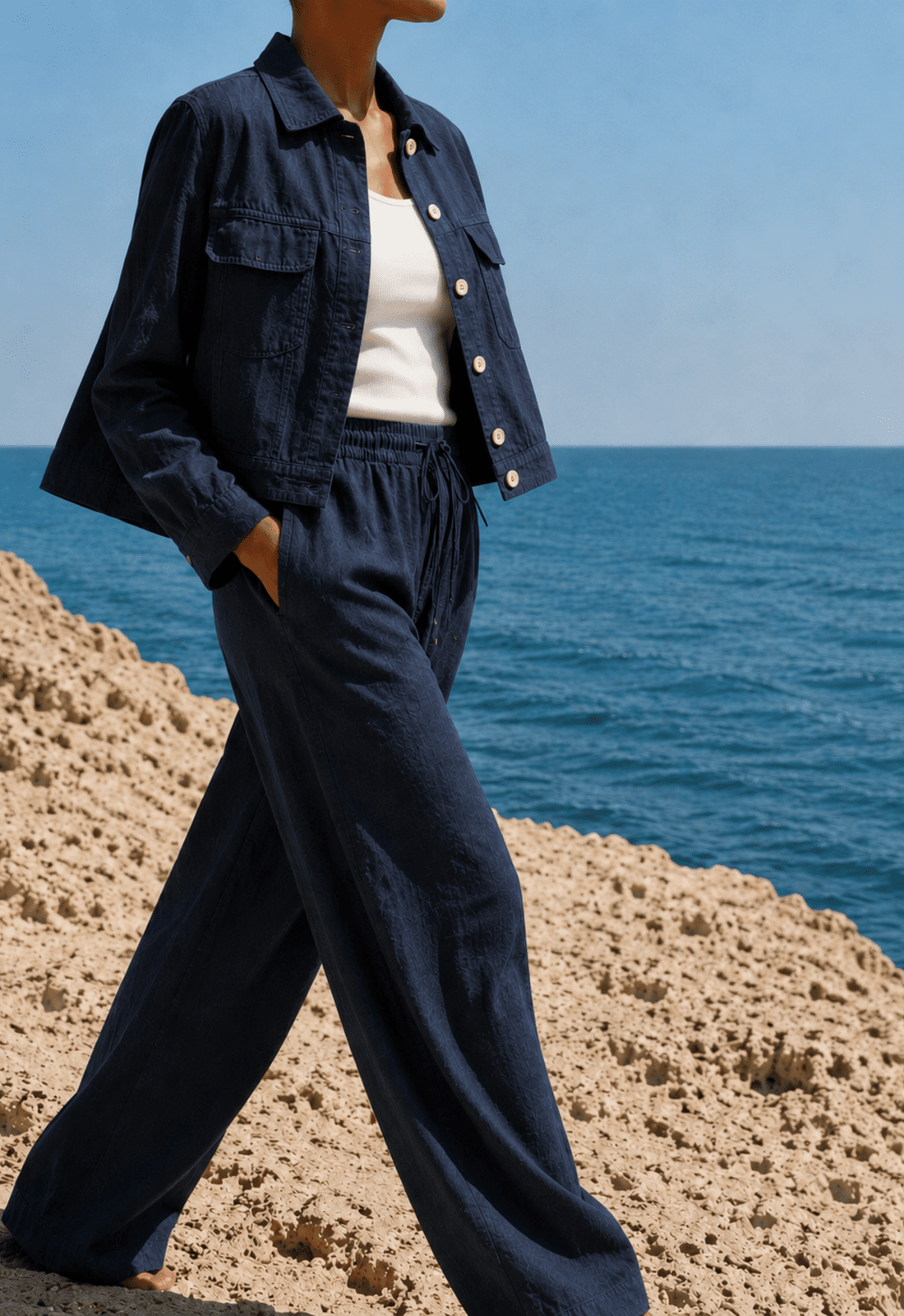Linen Drawstring - Navy