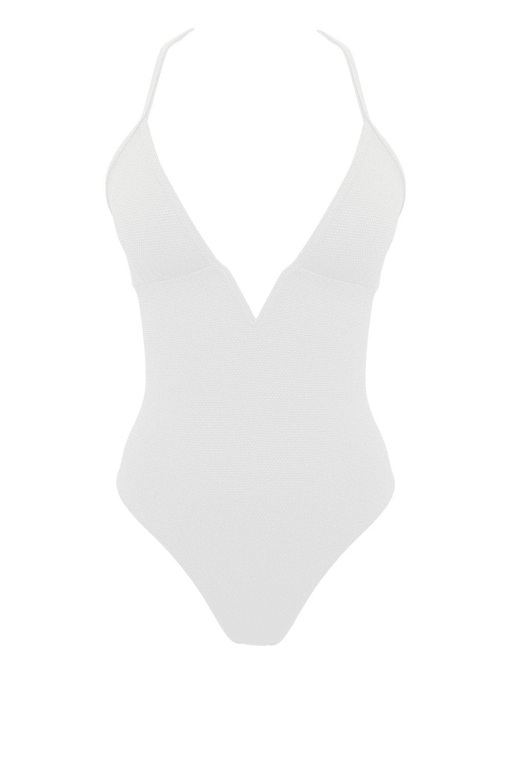 white deep v one piece swimsuit