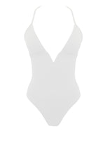 white deep v one piece swimsuit