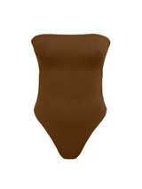 one shoulder brown swimsuit